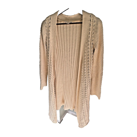 Vintage Cardigan Sweater Womens XS Y2K Cream Open Front Cotton Knit Fisherman - Picture 1 of 6